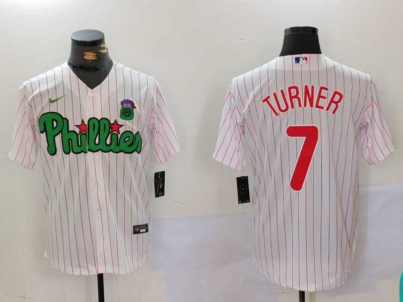 Men%27s Philadelphia Phillies #7 Trea Turner White Green Cool Base Stitched Jersey->philadelphia phillies->MLB Jersey